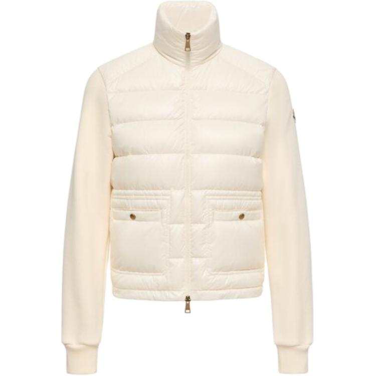 Moncler Sweatshirts Women's White Stand Collar Moderate Straight Fit