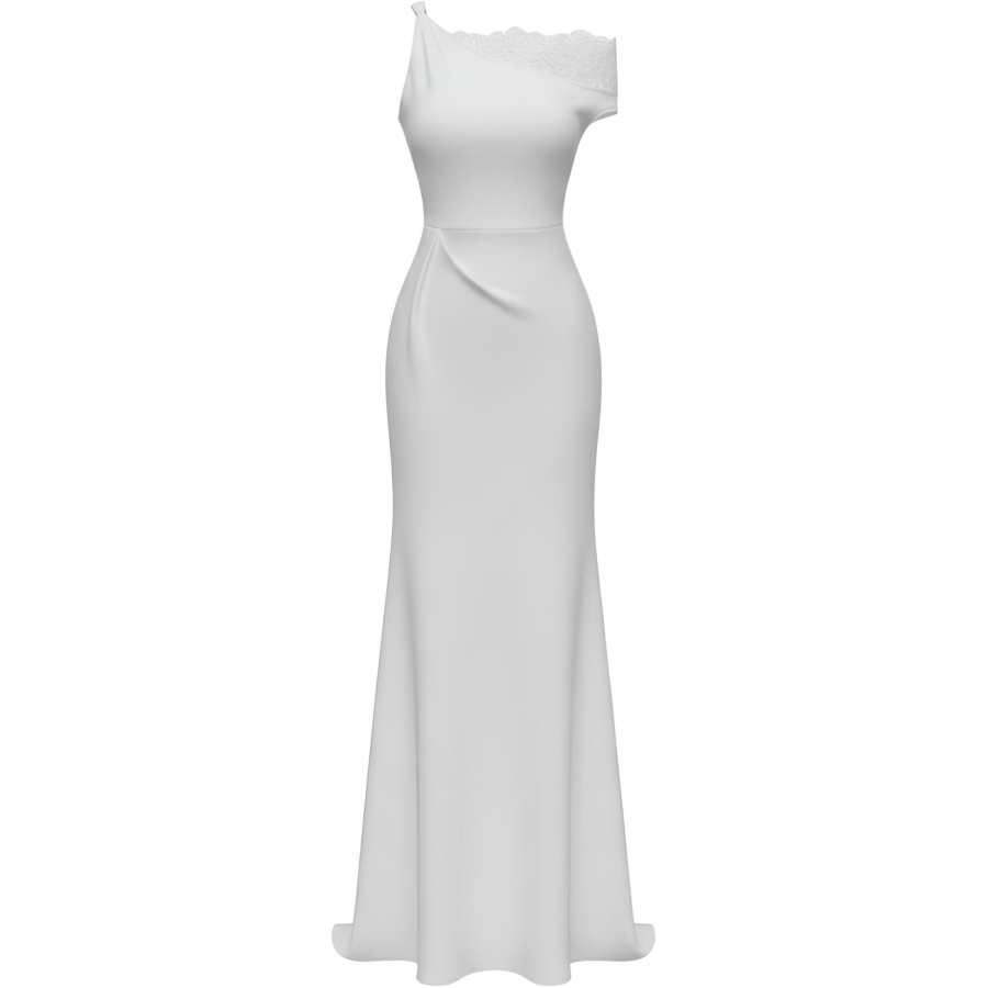 CHARM GLOW Sleeveless Dresses Women's Pearl White Asymmetrical Shoulder Thin Long Skirt Fishtail Dress