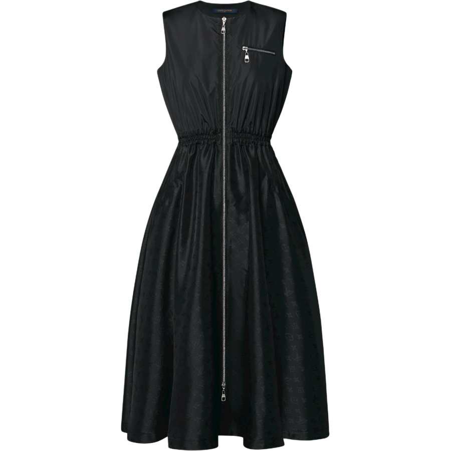 LOUIS VUITTON Monogram Sleeveless Dresses Women's Black Crew Neck Moderate Midi Skirt Other