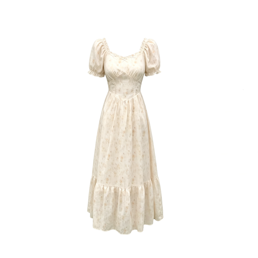 CPAURA Short Sleeved Dresses Women's U Neck Moderate Long Skirt A Line Skirt