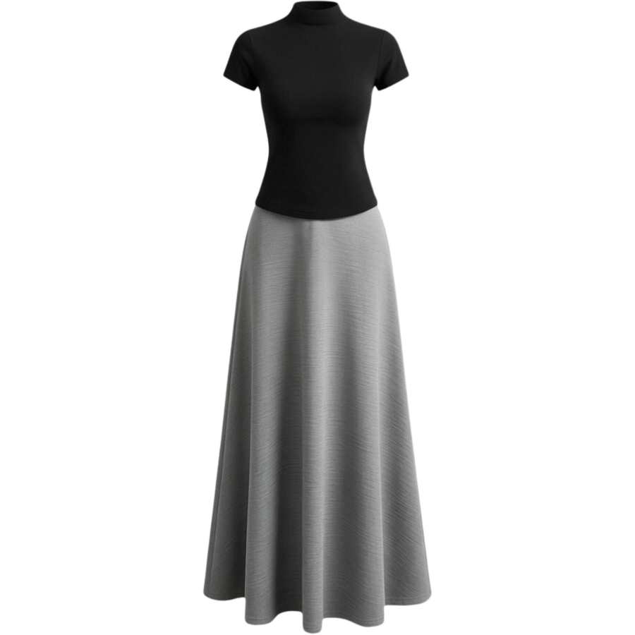 CHARM GLOW Two Piece Skirt Sets Women's Half Turtleneck Thin Long Skirt