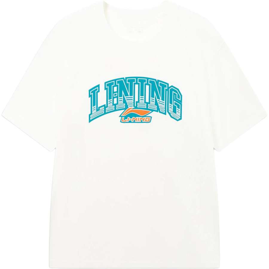 Li-Ning Li Ning Sports Life Collection T Shirts Men's Ivory Crew Neck Moderate Straight Fit