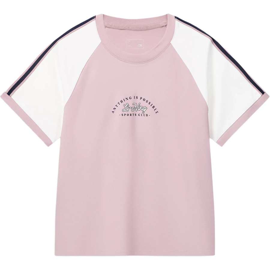 Li-Ning Li Ning Sports Life Collection T Shirts Women's Cardamom Powder/Ivory Crew Neck Moderate Straight Fit