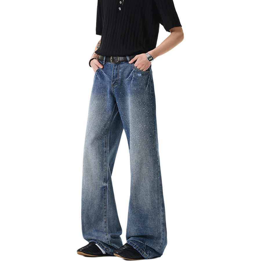 WARRIOR Jeans Unisex Blue DIY Badge Thin Straight Fit Pants
