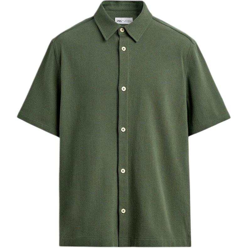 ZARA Shirts Men's Green Lapel Moderate Straight Fit