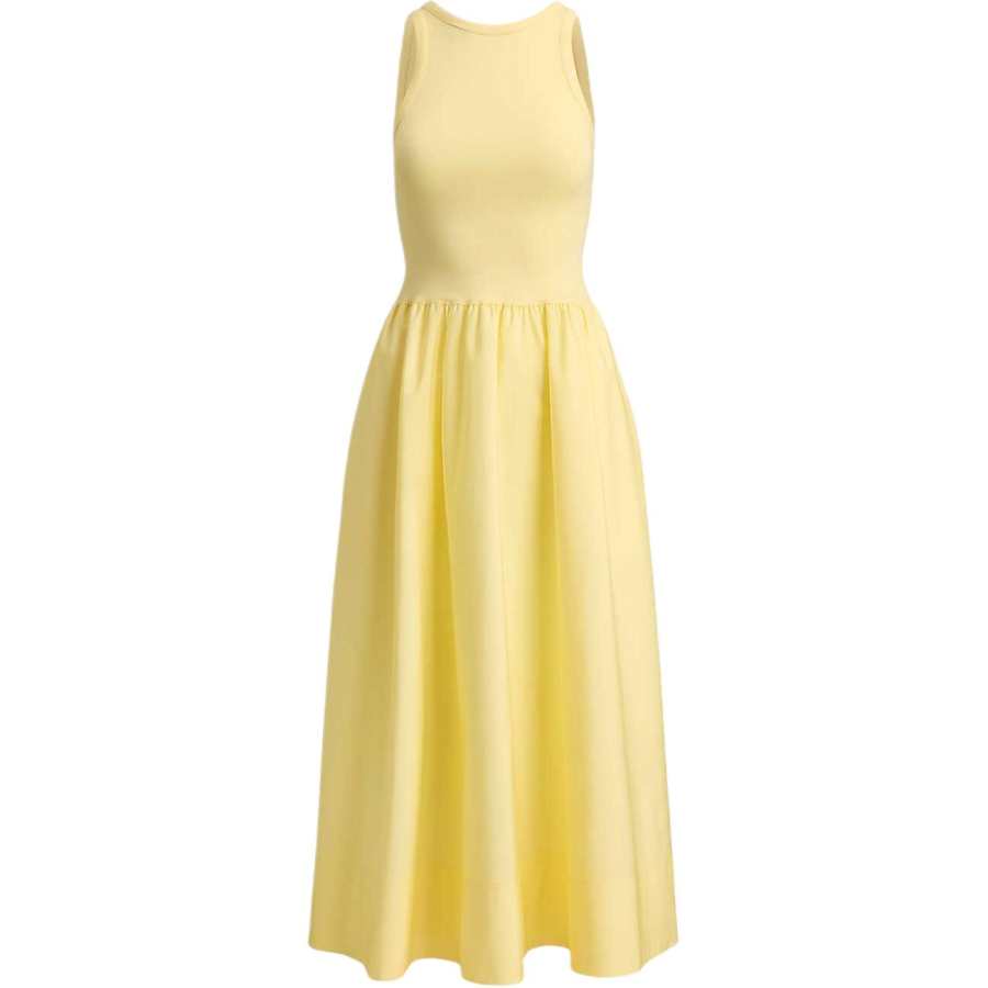 Polo Ralph Lauren Sleeveless Dresses Women's Light Yellow Crew Neck Moderate Long Skirt A Line Skirt