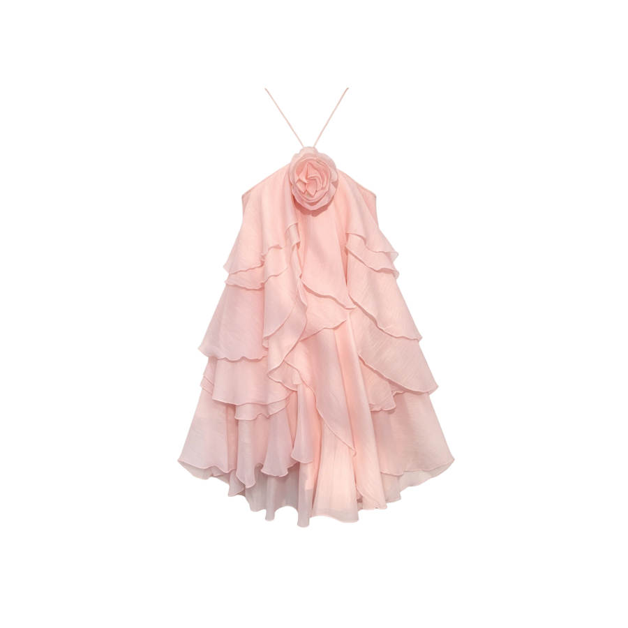 TUSHIFEI Sleeveless Dresses Women's Light Pink Halter Moderate Short Skirt A Line Skirt