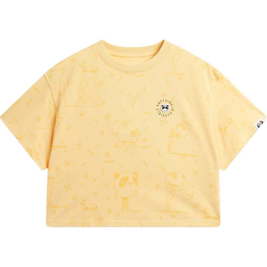 Li-Ning Li Ning Sports Life Collection T Shirts Women's Golden Mist All Over Print Crew Neck Moderate Straight Fit