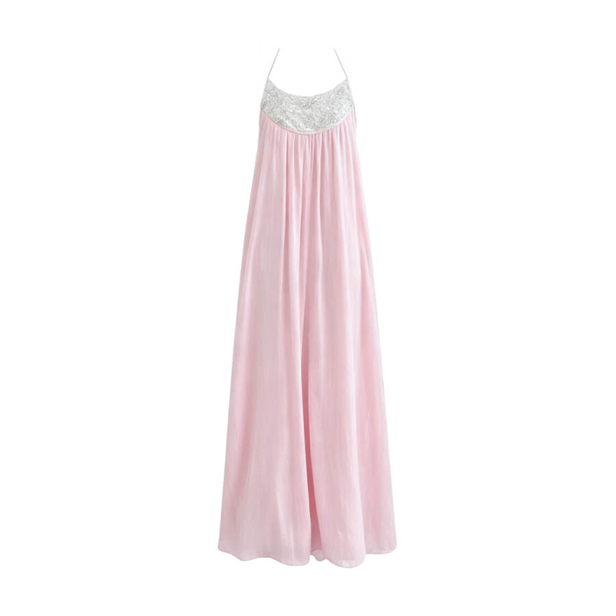 TUSHIFEI Sleeveless Dresses Women's Pink Halter Thin Long Skirt A Line Skirt