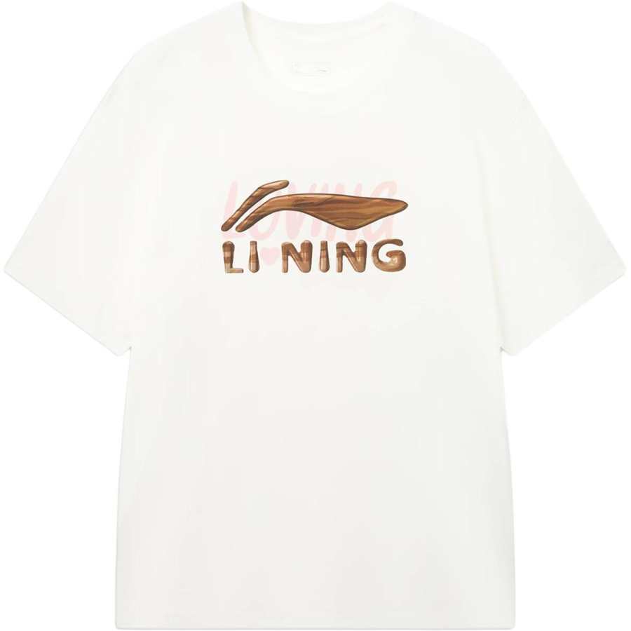 Li-Ning Li Ning Sports Life Collection T Shirts Men's Ivory Crew Neck Moderate Straight Fit