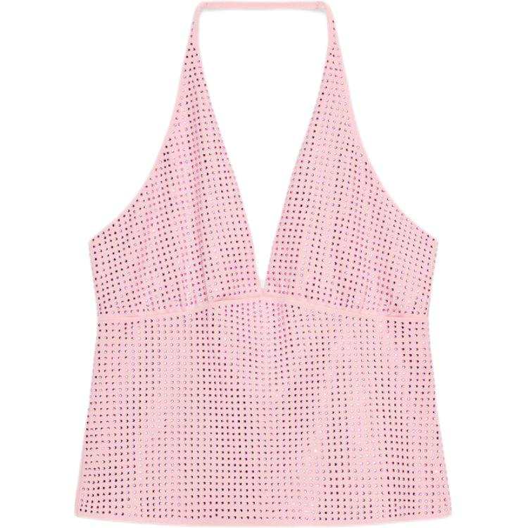 ZARA T Shirts Women's Medium Pink V Neck Moderate Straight Fit