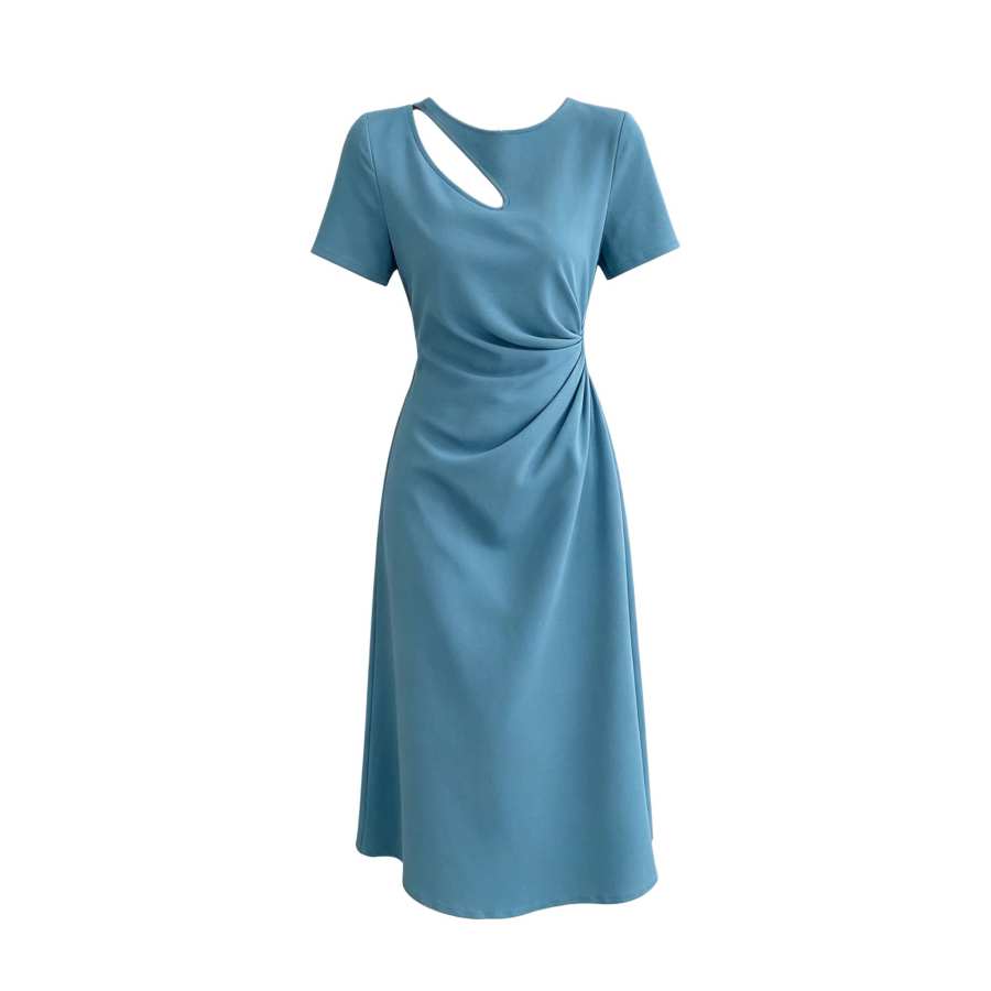 Sugarfunk Short Sleeved Dresses Women's Crew Neck Thin Midi Skirt A Line Skirt