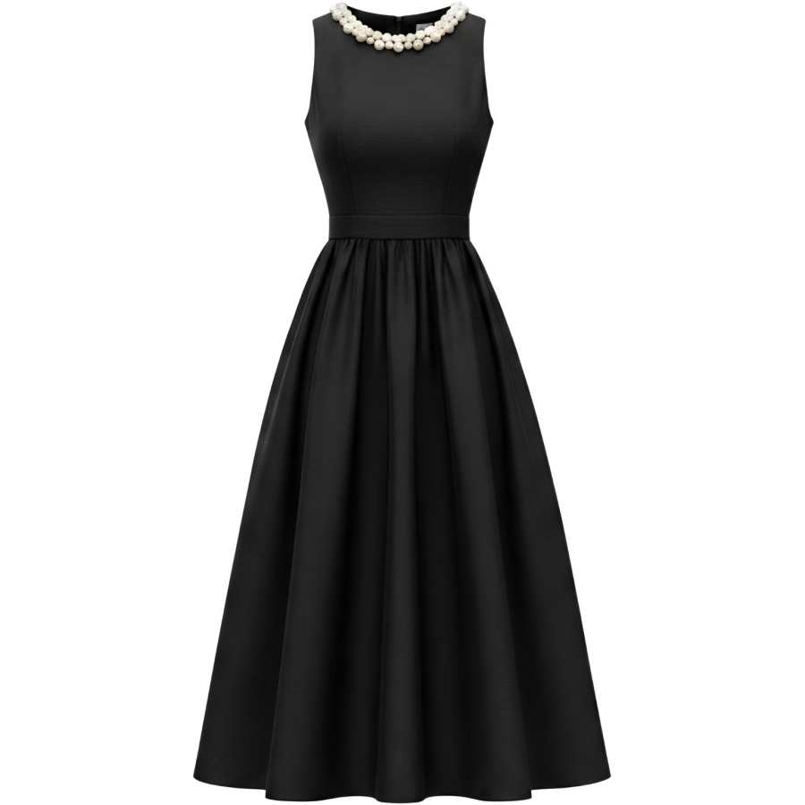 CHARM GLOW Sleeveless Dresses Women's Black Crew Neck Thin Midi Skirt A Line Skirt