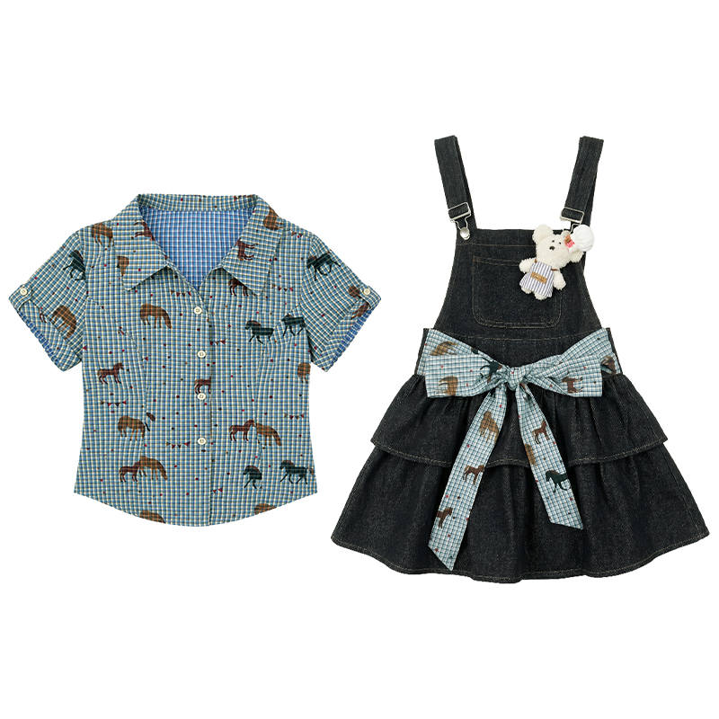 FABRIC PIG Two Piece Skirt Sets Women's Short Sleeved Top+Suspender Skirt Lapel Thin Short Skirt