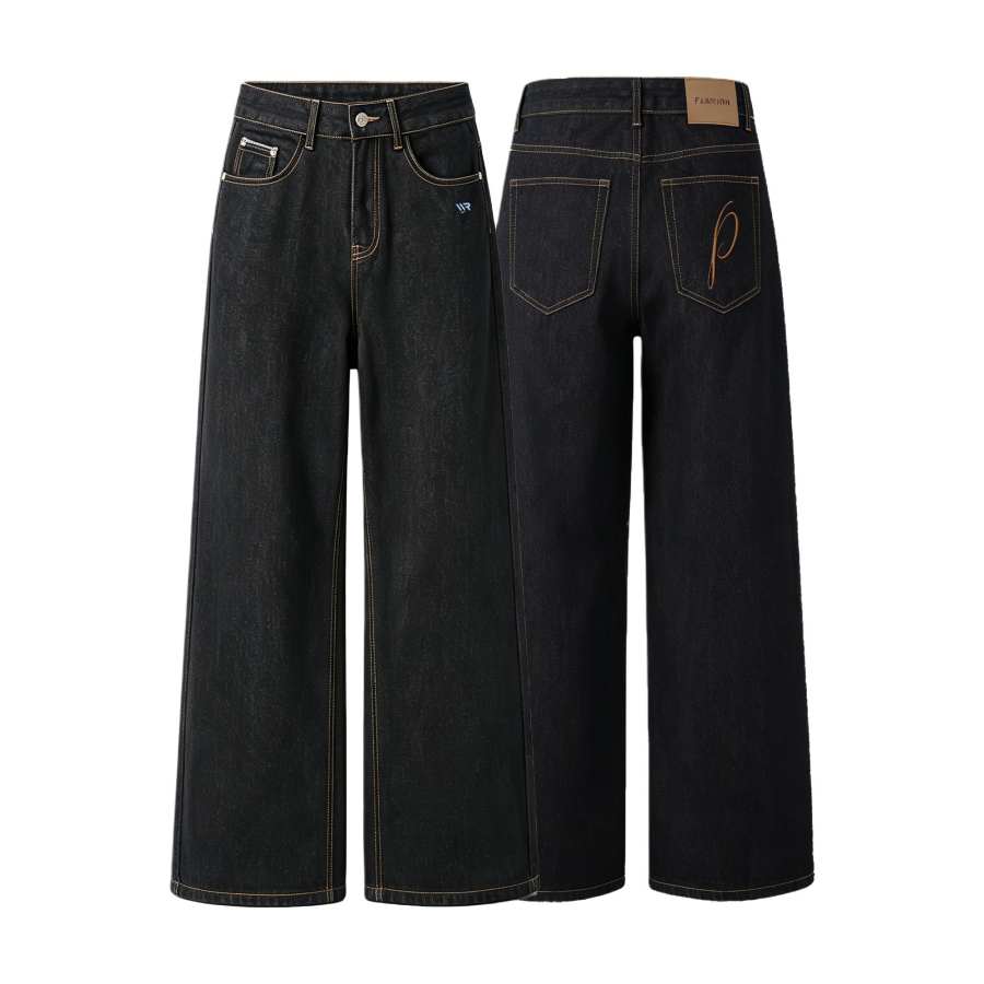 WARRIOR Jeans Unisex Black DIY Badge Moderate Straight Fit Pants