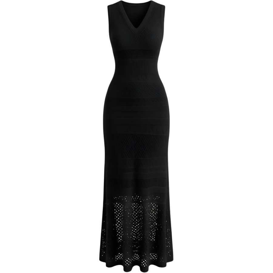 CHARM GLOW Sleeveless Dresses Women's V Neck Thin Long Skirt Bodycon Skirt