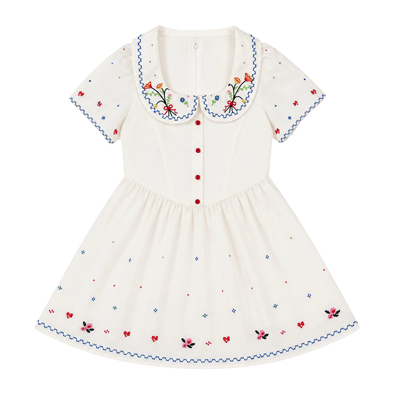 FABRIC PIG Short Sleeved Dresses Women's Short Sleeved Dress Peter Pan Collar Moderate Short Skirt A Line Skirt
