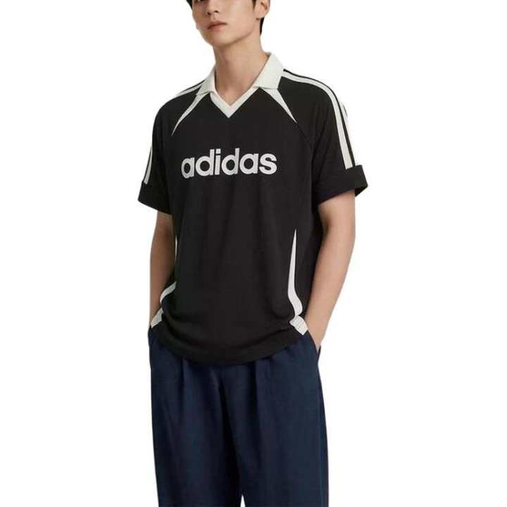 Adidas Adidas Soccer Jerseys Men's Black/Bright White Men's Lapel Moderate Straight Fit