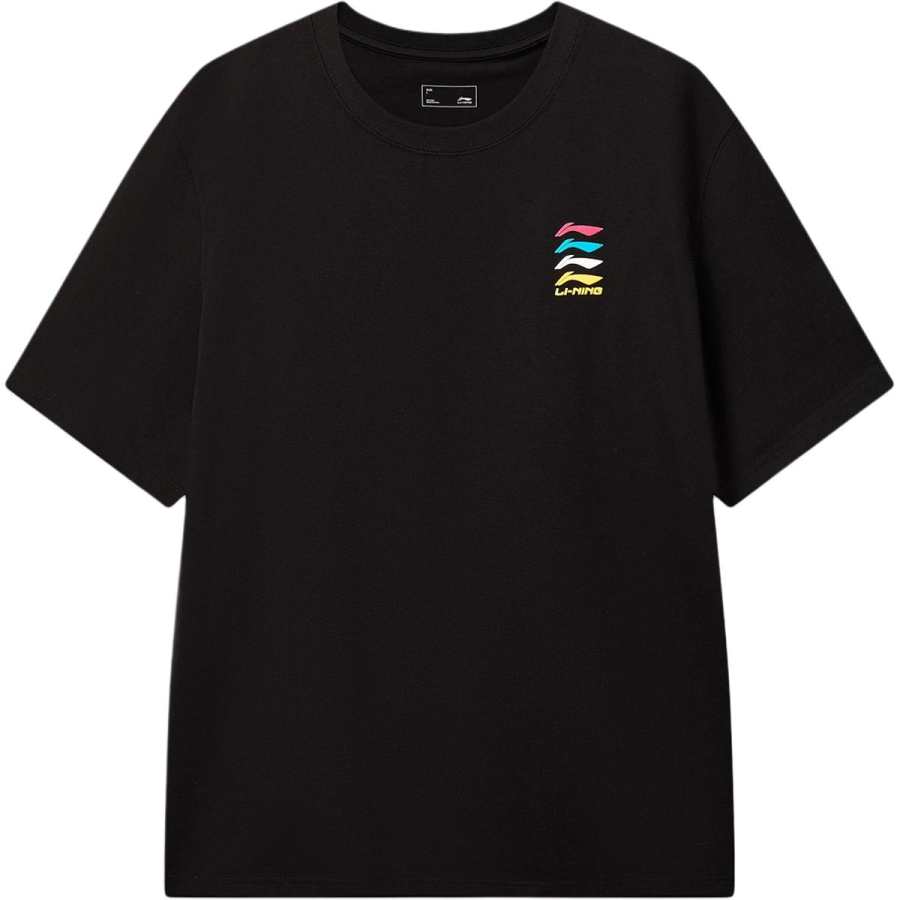 Li-Ning Li Ning Sports Life Collection T Shirts Men's Black Crew Neck Moderate Straight Fit