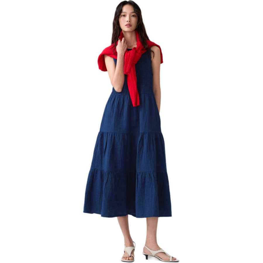 Levis Sleeveless Dresses Women's Dark Blue Moderate Midi Skirt Tiered Skirt