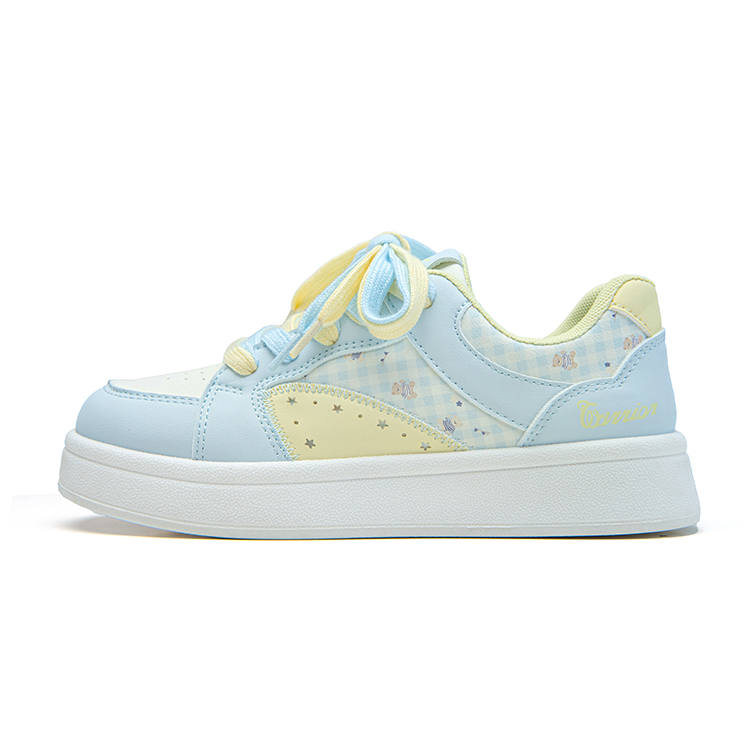 WARRIOR Skateboard Shoes Women's Low Top Beige Blue Yellow