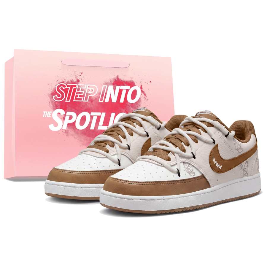 Nike Nike Court Vision Skateboard Shoes Women's Low Top Beige/White/Brown