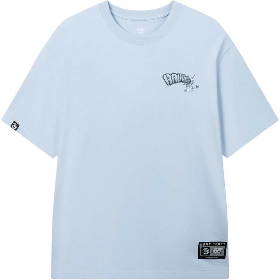 Li-Ning Li Ning BADFIVE T Shirts Men's Clear Sky Blue Crew Neck Moderate Straight Fit