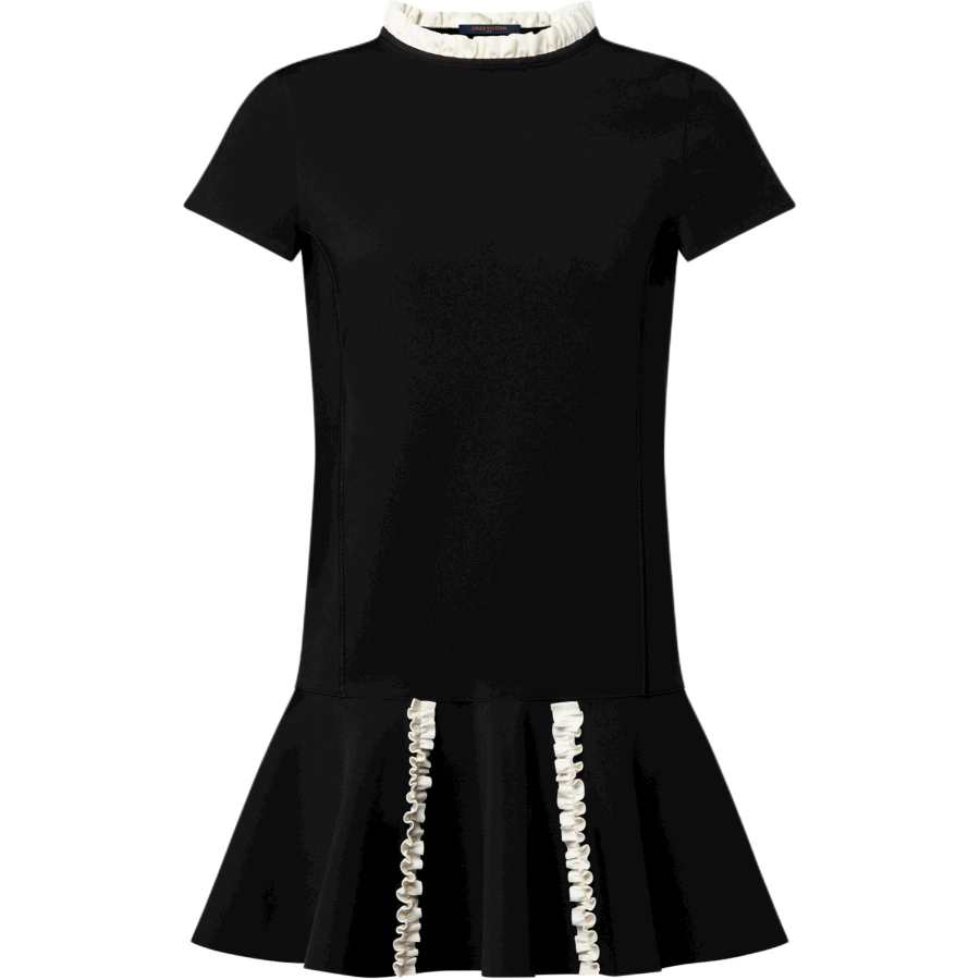LOUIS VUITTON Short Sleeved Dresses Women's Black & White Crew Neck Moderate Short Skirt Other