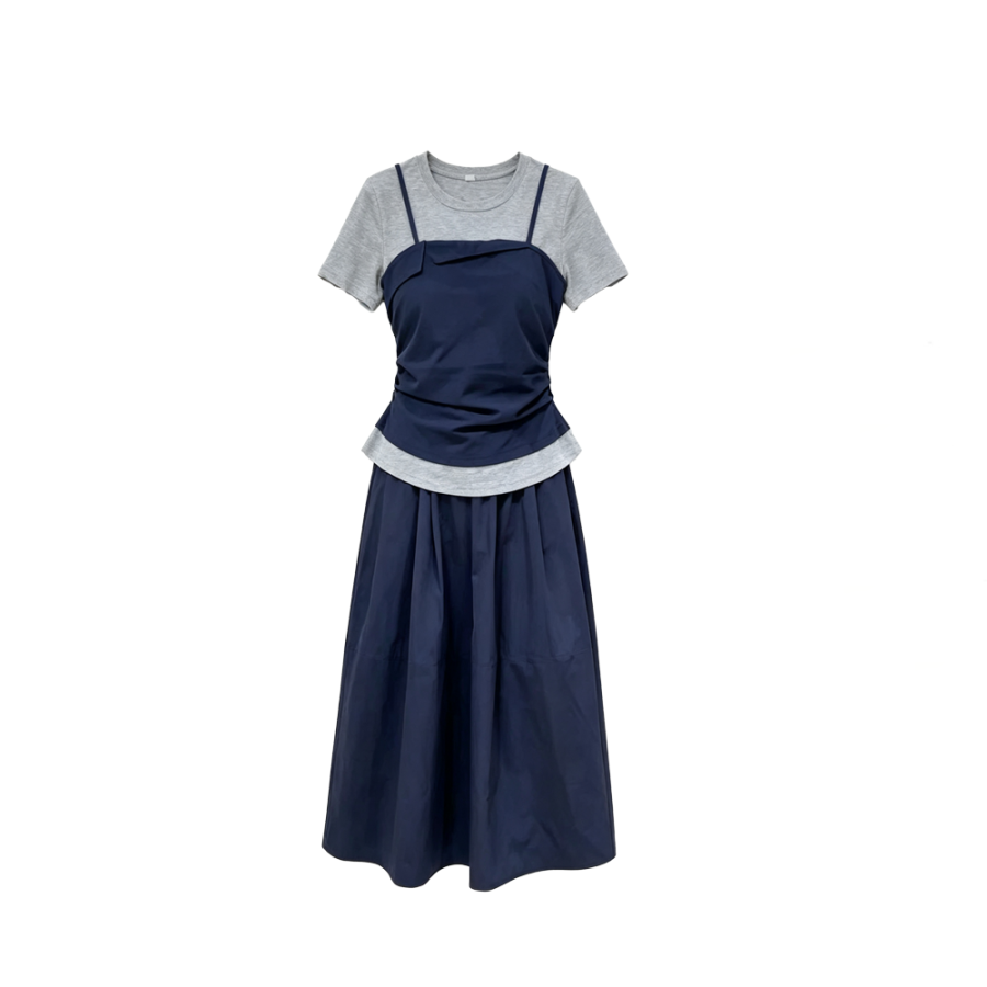 CPAURA Two Piece Skirt Sets Women's Crew Neck Thin Long Skirt