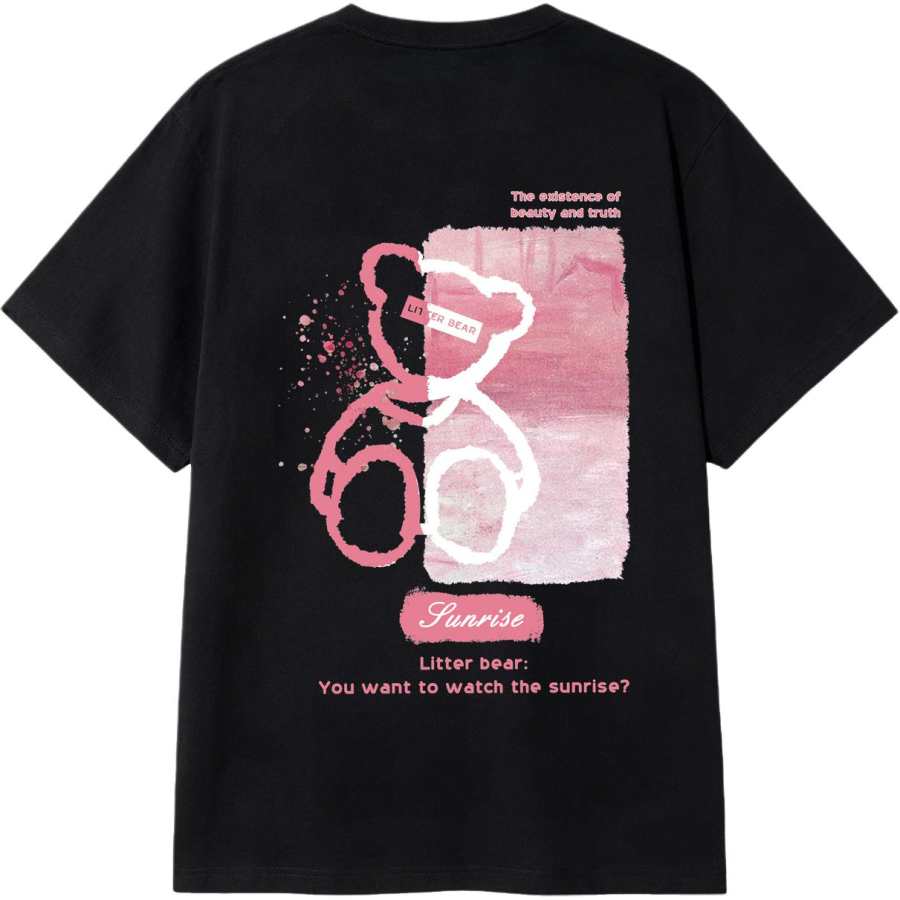 FILA T Shirts Unisex Black Pink Crew Neck Moderate