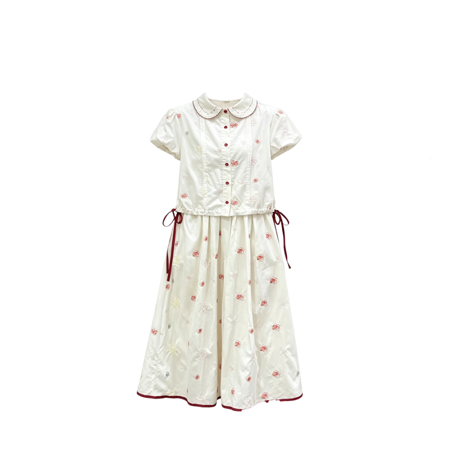CPAURA Two Piece Skirt Sets Women's Peter Pan Collar Moderate Long Skirt