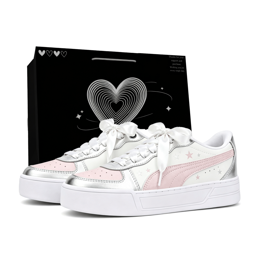 PUMA Skye Skateboard Shoes Women's Low Top Pink Silver