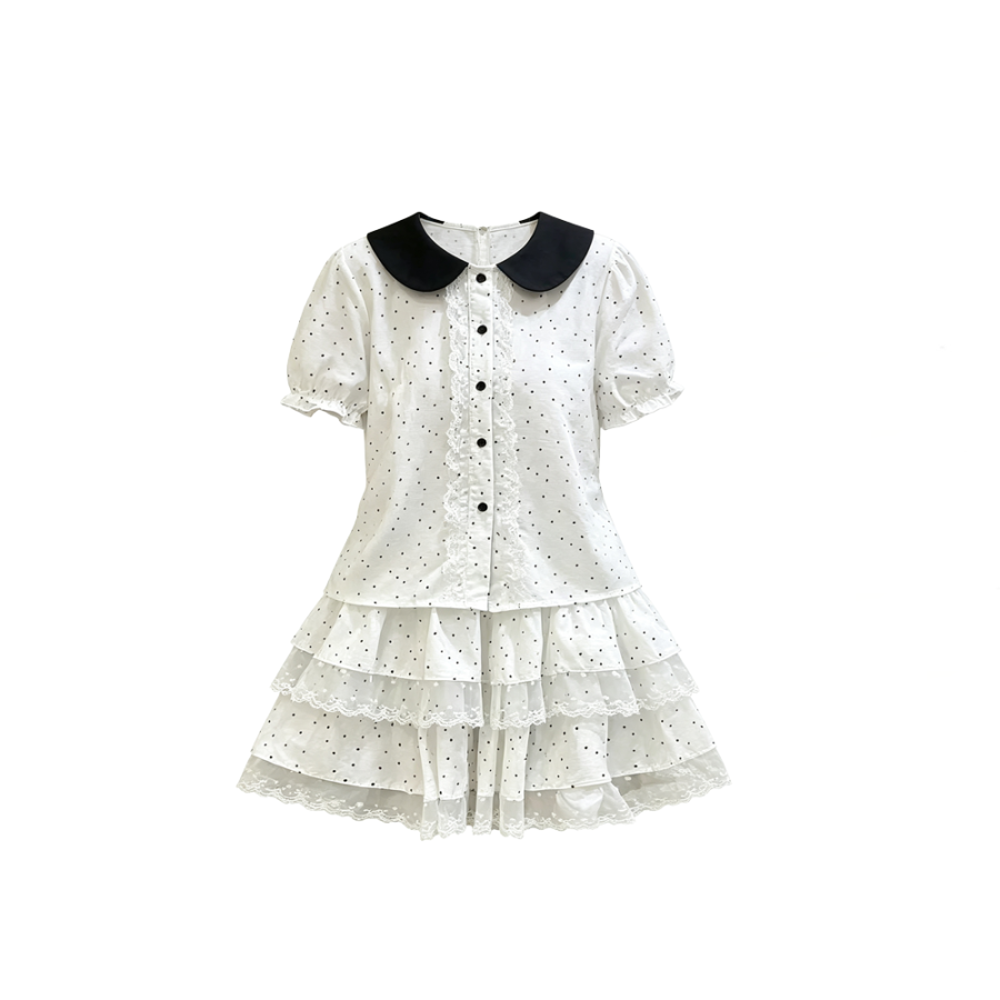 CPAURA Two Piece Skirt Sets Women's Peter Pan Collar Moderate Short Skirt