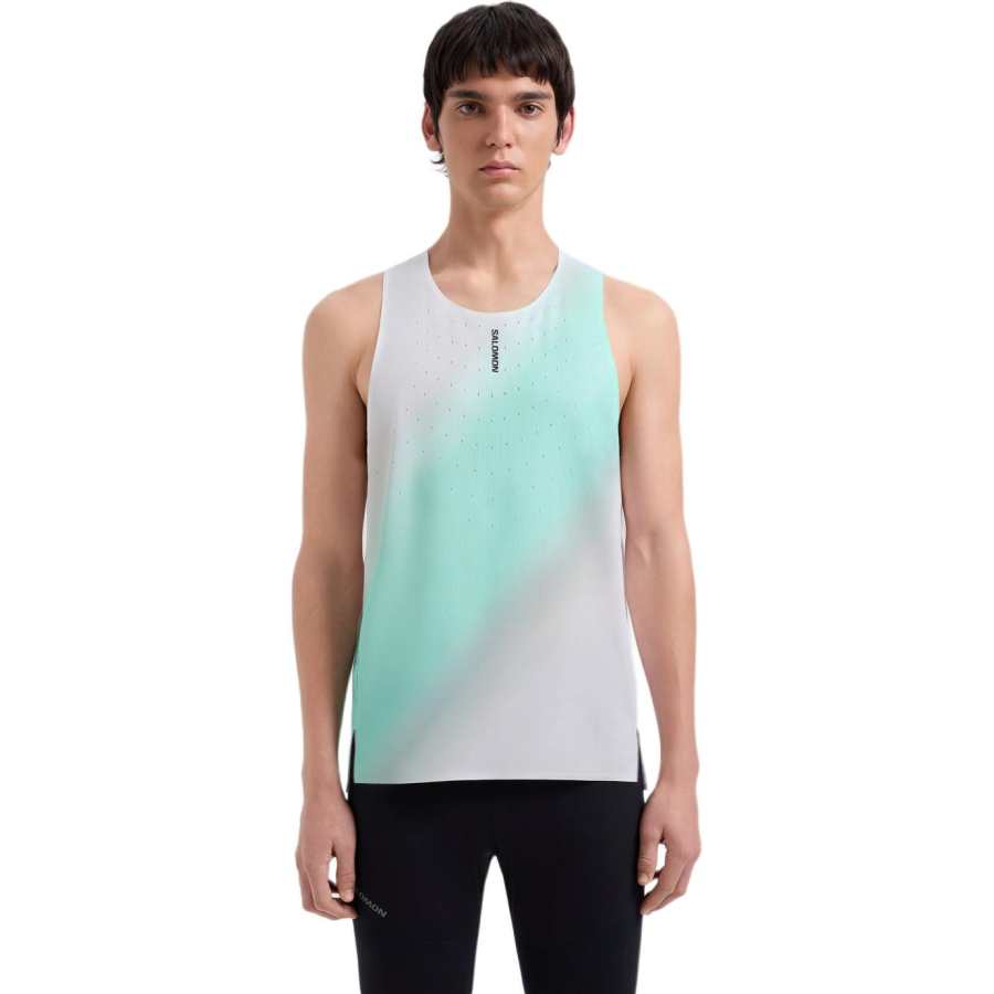SALOMON Running Tank Tops Men's Dreamy Green Crew Neck