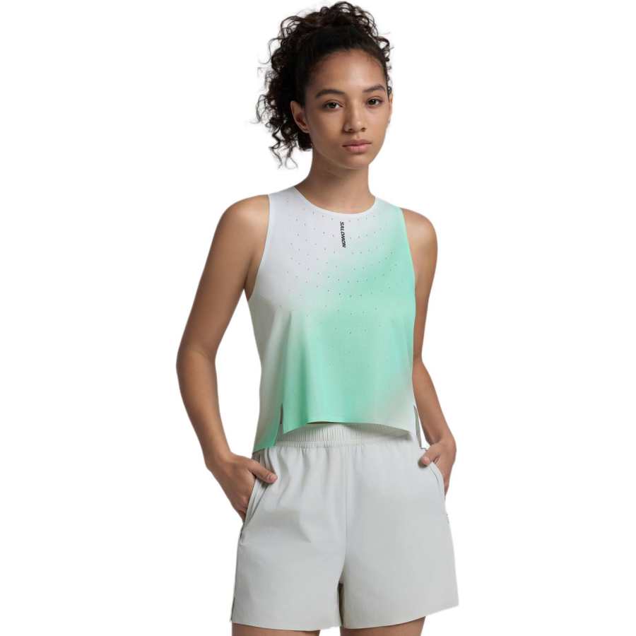 SALOMON Running Tank Tops Women's Dreamy Green Crew Neck Moderate