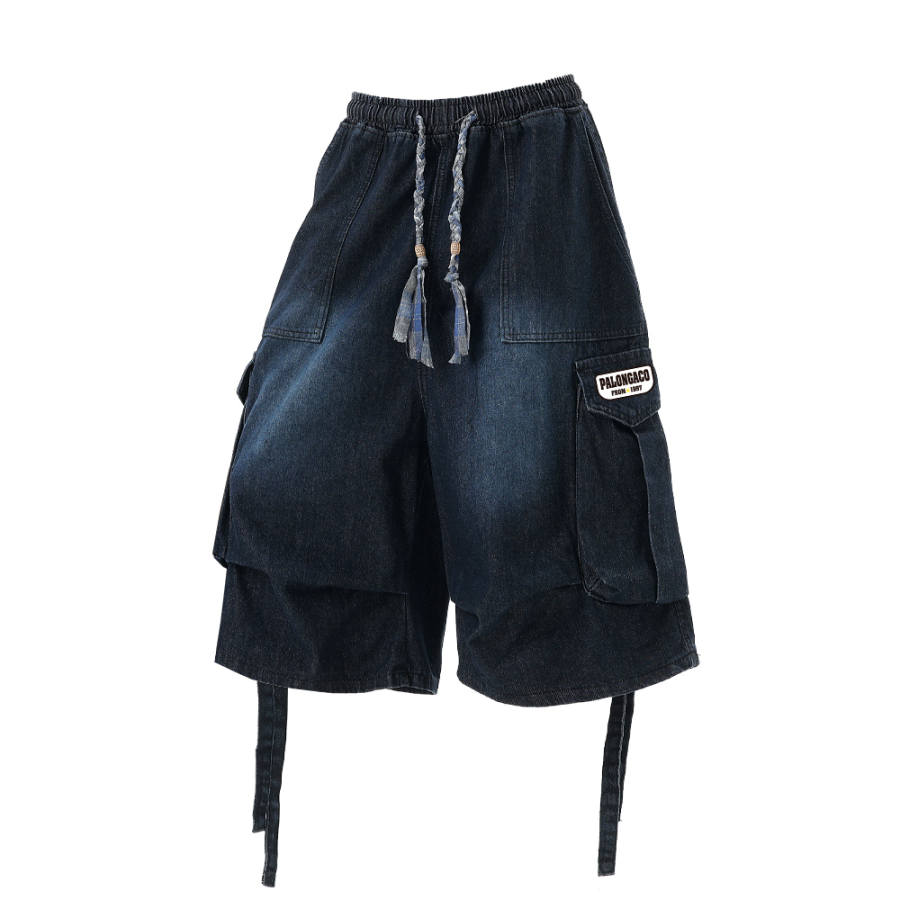 PAL ONGACO Denim Shorts Unisex Blue Moderate Wide Leg Pants