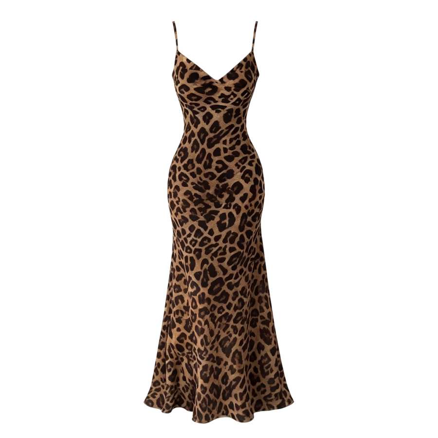 Sugarfunk Slip Dresses Women's Leopard Print Camisole Thin Long Skirt Fishtail Dress
