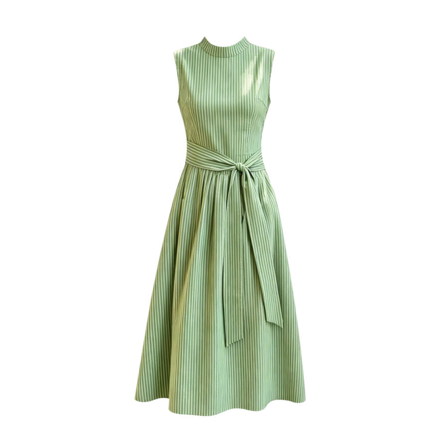 TUSHIFEI Sleeveless Dresses Women's Green Crew Neck Moderate Long Skirt A Line Skirt