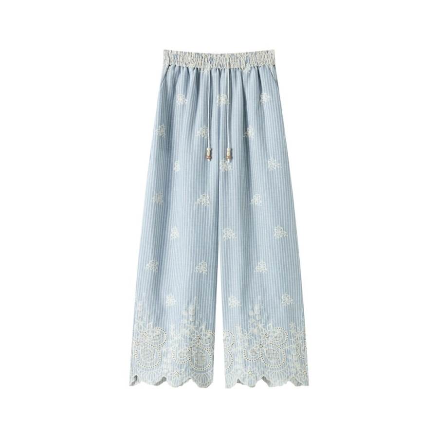 TUSHIFEI Casual Pants Women's Blue Thin Wide Leg Pants
