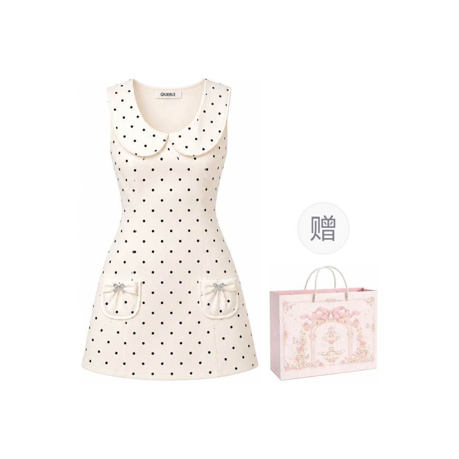Qiuerle Sleeveless Dresses Women's Peter Pan Collar Moderate Short Skirt