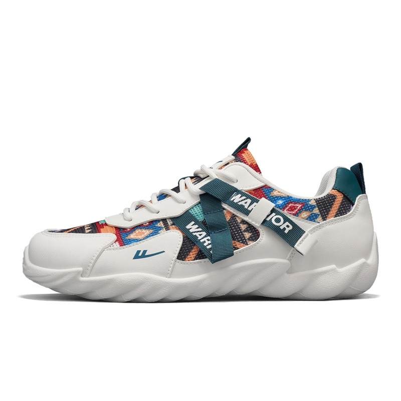 WARRIOR Casual Shoes Men's Low Top White Blue/Ecru Khaki Blue/Black Khaki