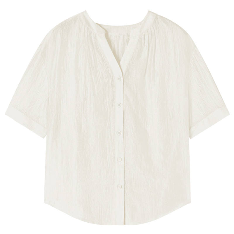 XIANGYING Shirts Women's Ecru V Neck