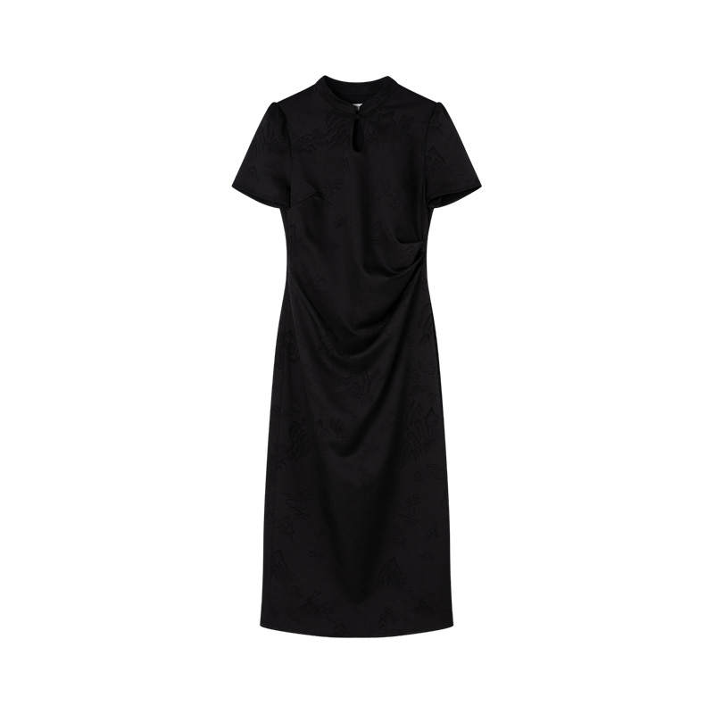 XIANGYING Short Sleeved Dresses Women's Crew Neck Moderate Midi Skirt