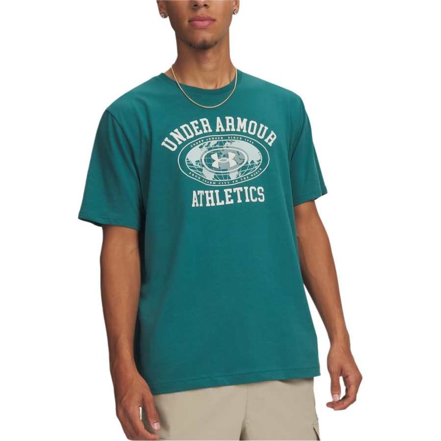 Under Armour T Shirts Men's Frame Green/Peak White Crew Neck Moderate