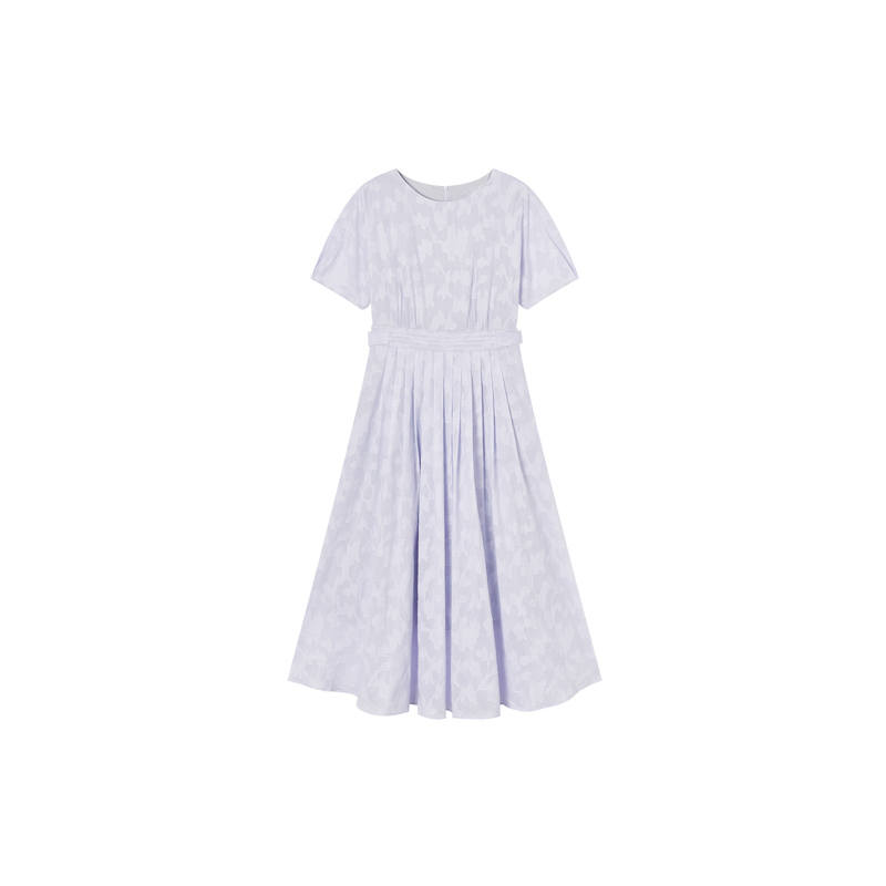 XIANGYING Short Sleeved Dresses Women's Dusty Purple Crew Neck Thin Midi Skirt