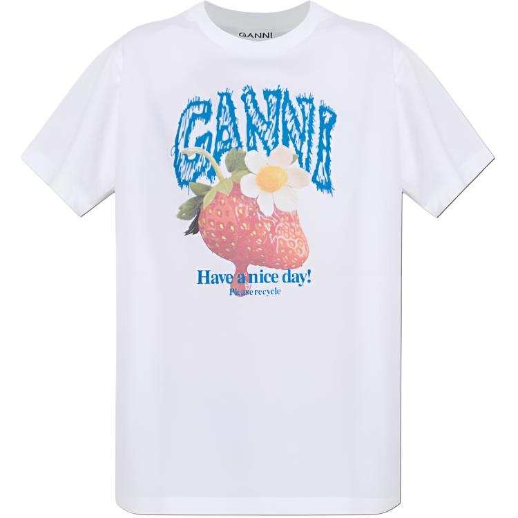 GANNI T Shirts Women's White Crew Neck Moderate Straight Fit