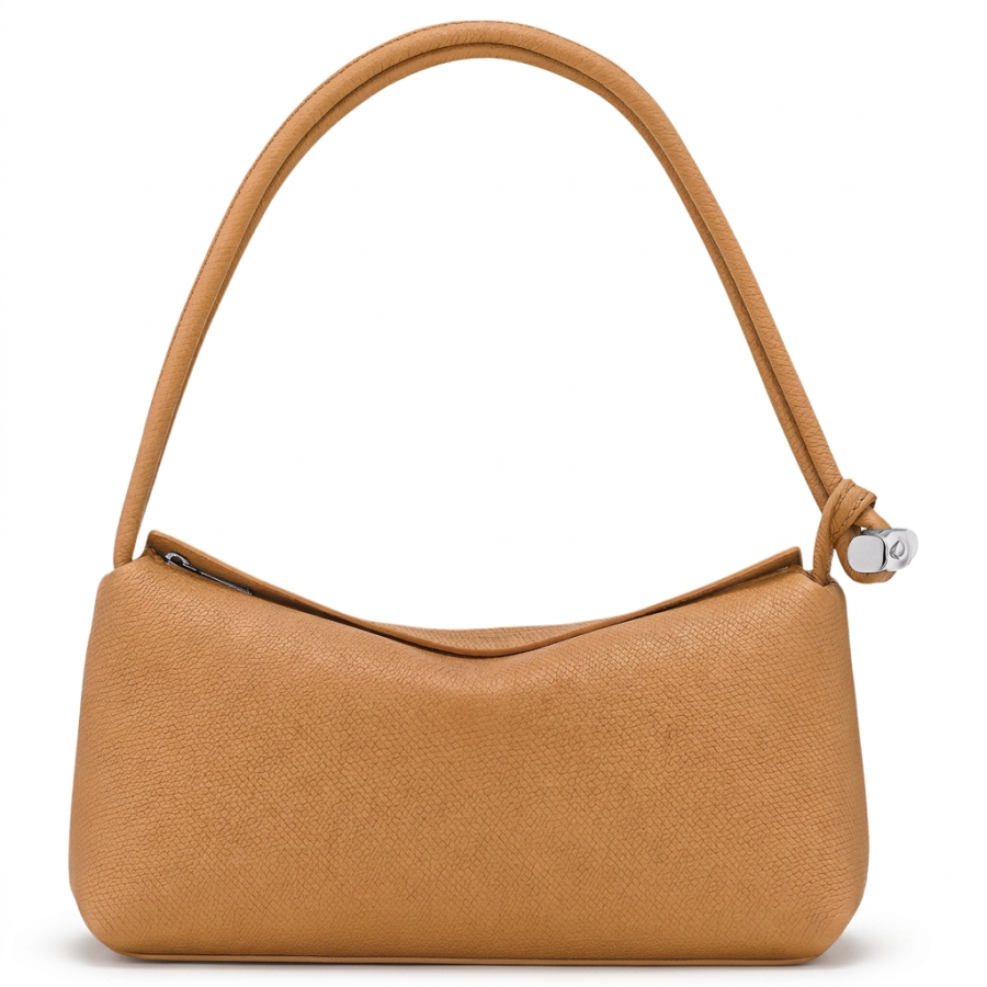 LONGCHAMP Le Roseau Grain Cow Leather Shoulder Bag Medium Women's Walnut Wood