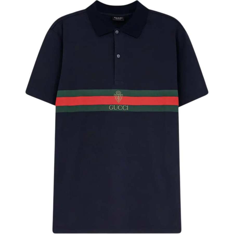GUCCI Polo Shirts Men's Dark Blue Polo Collar Moderate Straight Fit