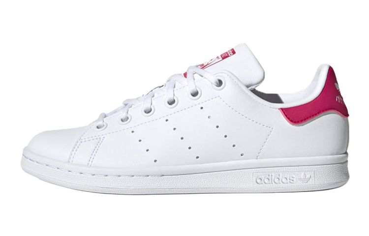 Adidas Originals Stan Smith J Comfortable Breathable Low top Kids' Skateboarding Shoes White Rose Red Teenagers