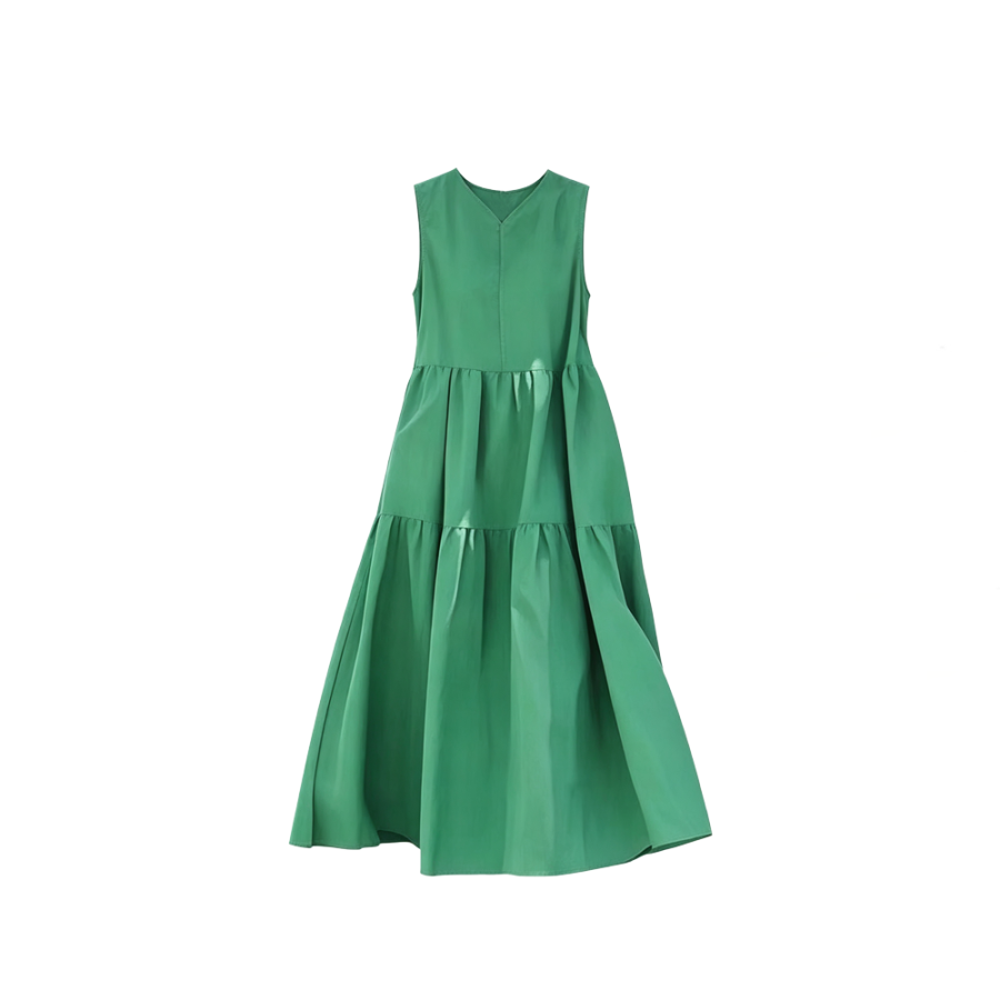 CPAURA Sleeveless Dresses Women's Image Color Crew Neck Moderate Long Skirt A Line Skirt